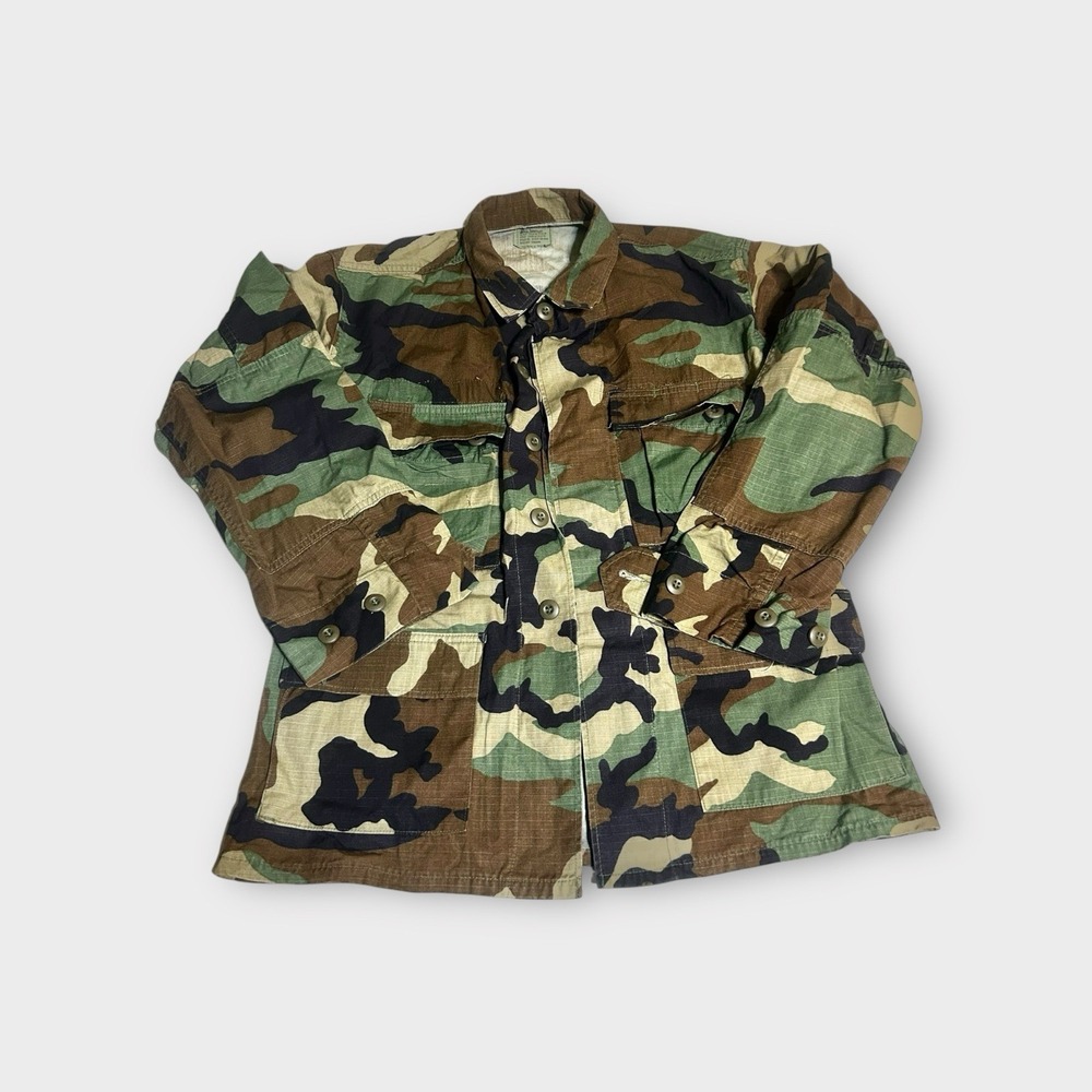 U.S. Army Woodland Camo BDU Jacket 100% Cotton‎ Ripstop Small X-Short De-Patched